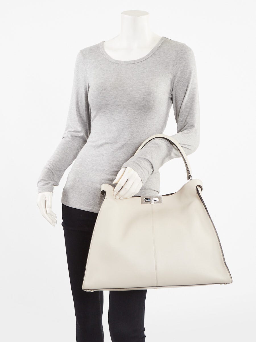 Fendi Latte Balena Vitello Seta Calfskin Leather Peekaboo X-Lite Large Tote Bag - 8BN304