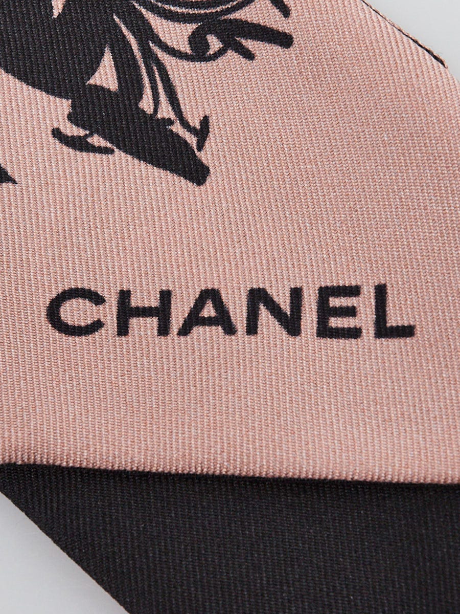 Chanel Black/Pink Silk CC Logo Flower Print Slim Bandeau