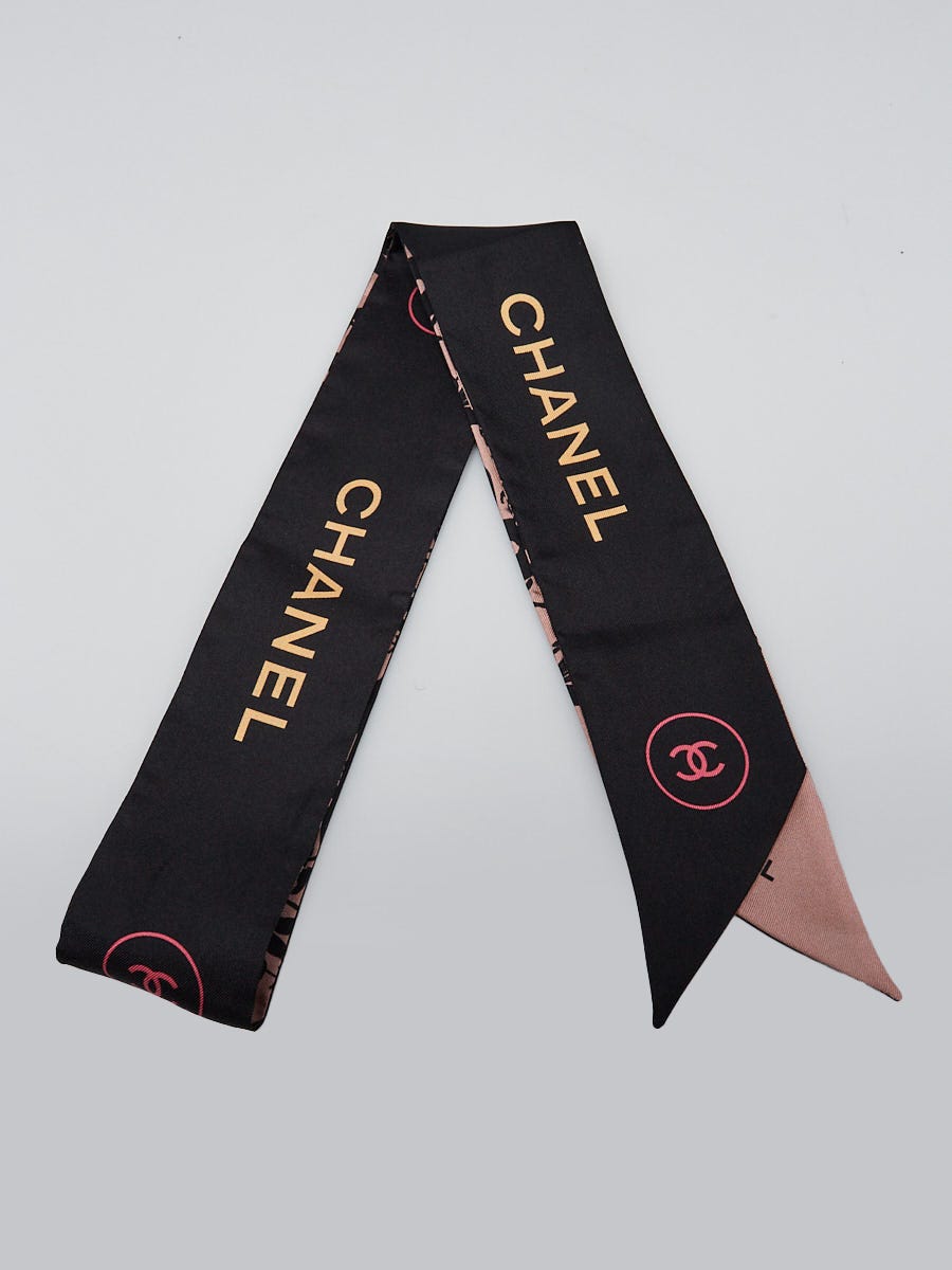 CHANEL スカーフ Chanel Black/Pink Silk CC Logo Flower Print Slim Bandeau