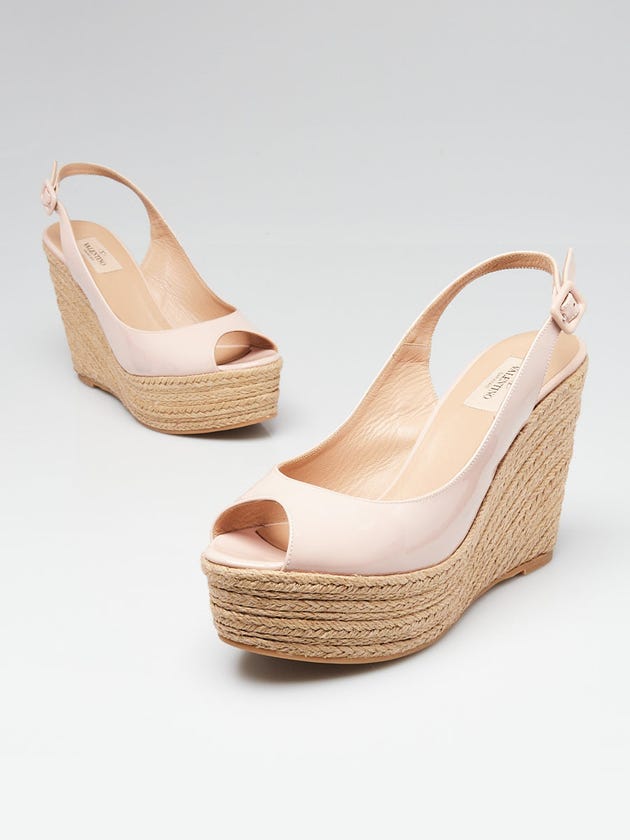 Valentino Light Pink Patent Leather Espadrille Platform Wedges Size 9.5/40