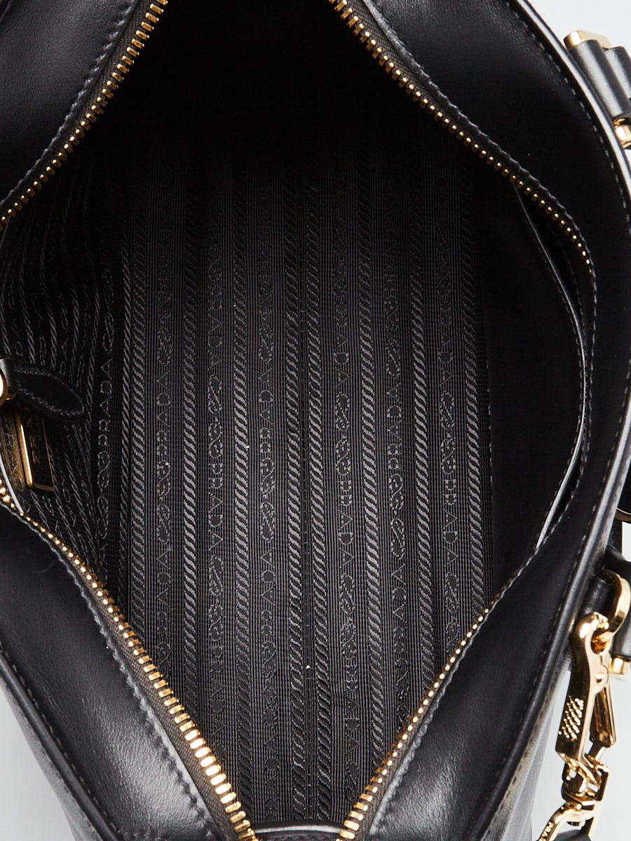 Prada Black Saffiano and Soft Calfskin Leather Small Top Handle