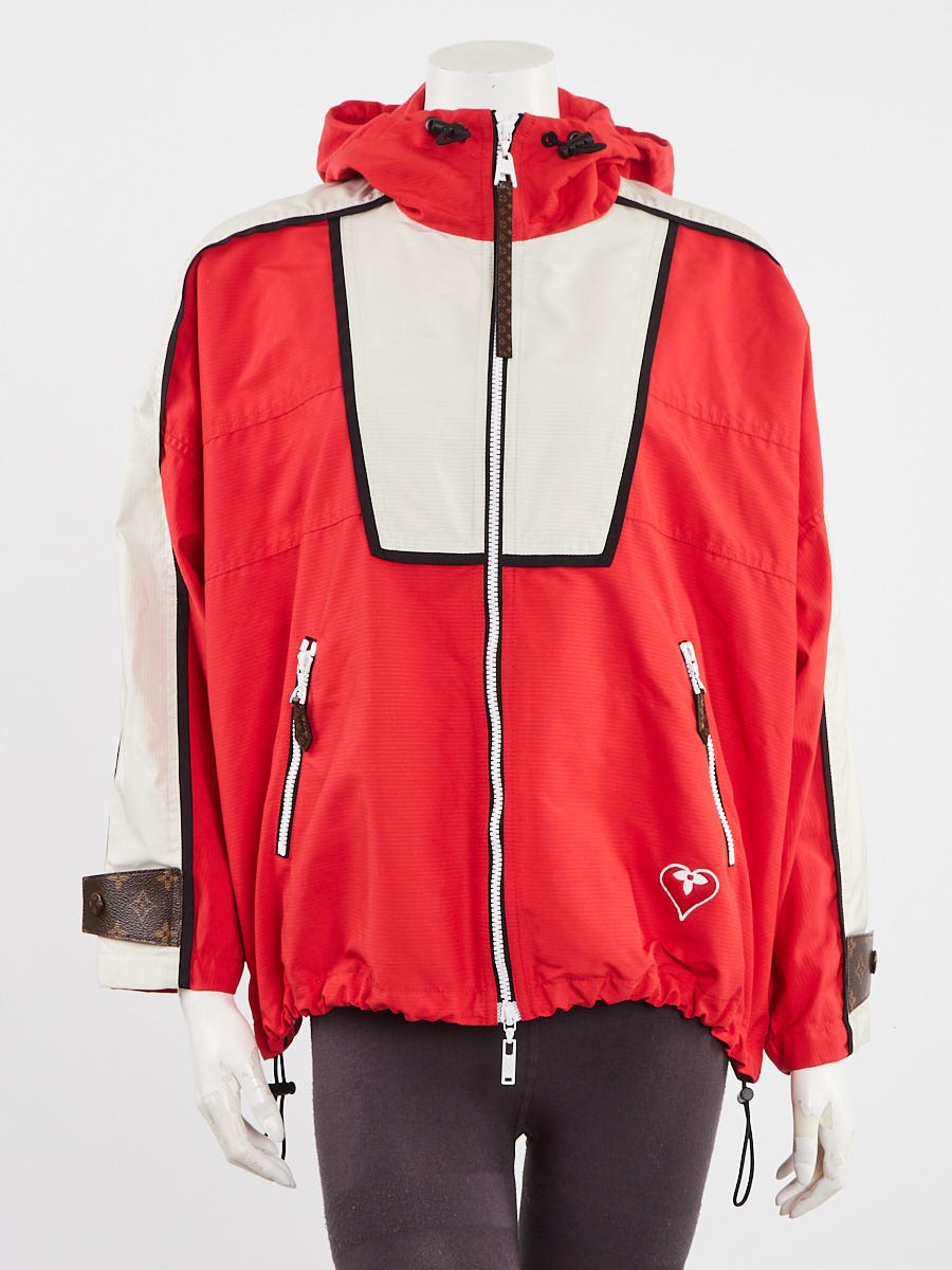 Louis Vuitton Red/White Nylon Color Block Zip Hooded Jacket