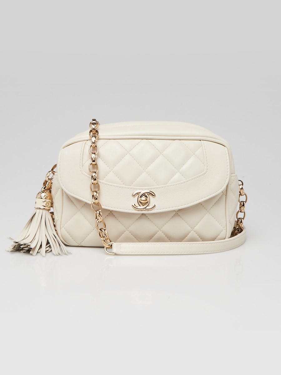 Chanel White Quilted Lambskin Leather Tassel Camera Shoulder Bag