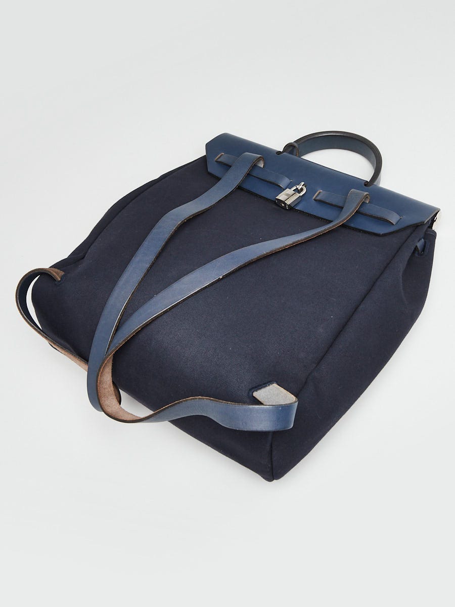 Hermes 30cm Navy Bleu Canvas/Vache Calfskin Leather Herbag  display picture 2