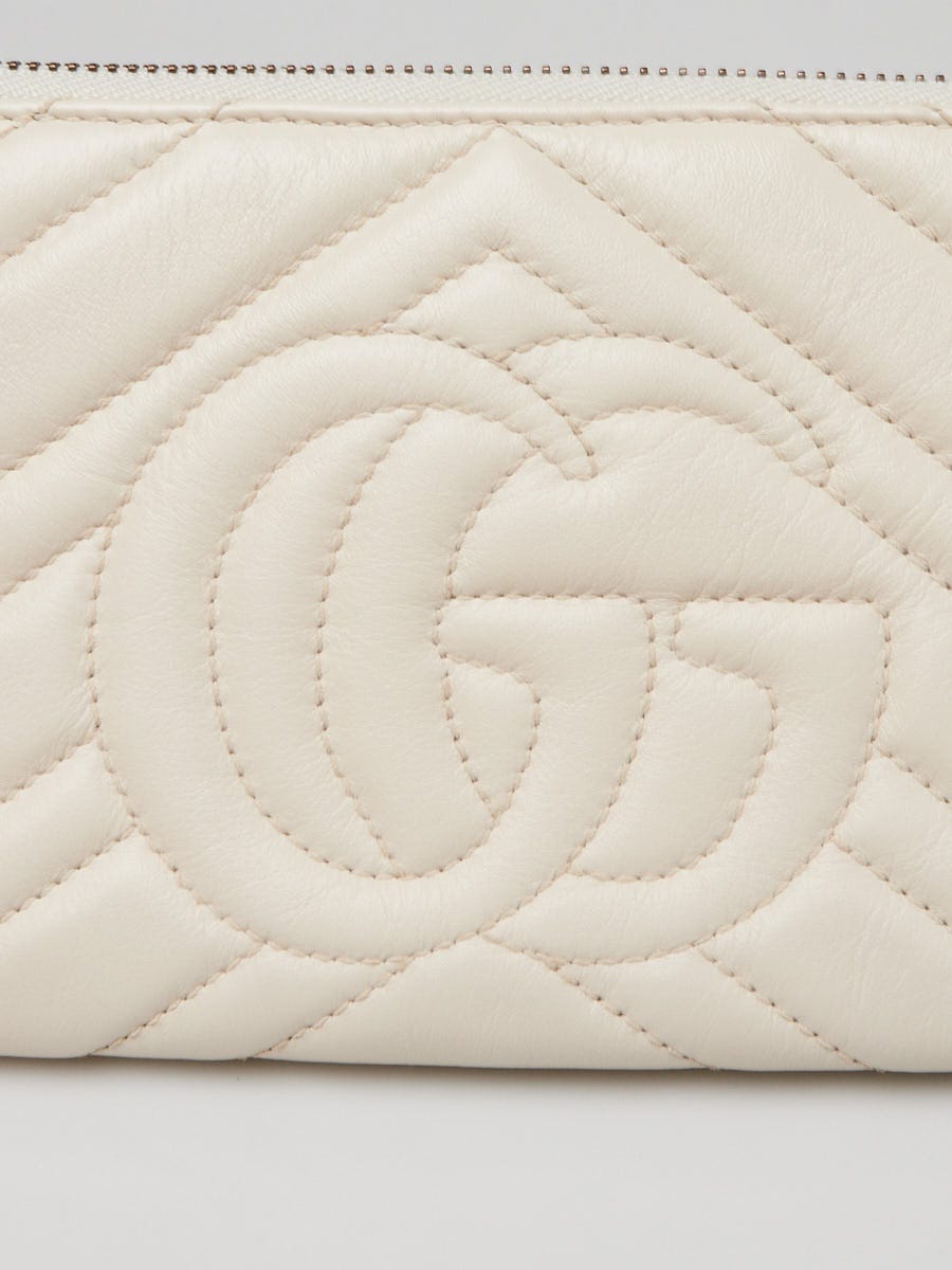 Gucci White Quilted Leather Marmont Double Pouch Zip Crossbody Bag