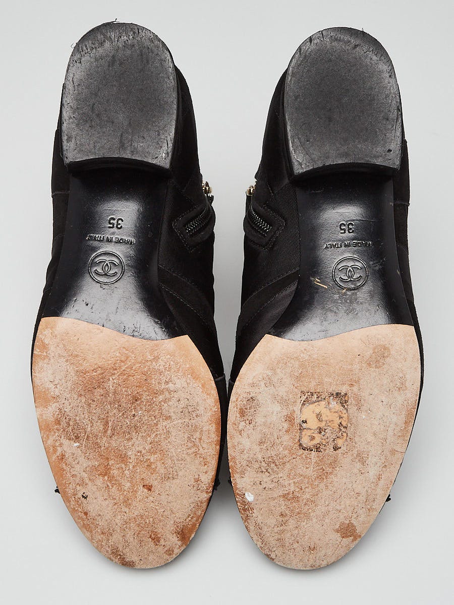 Chanel Black Suede/Fabric Ankle Booties Size 4.5/35