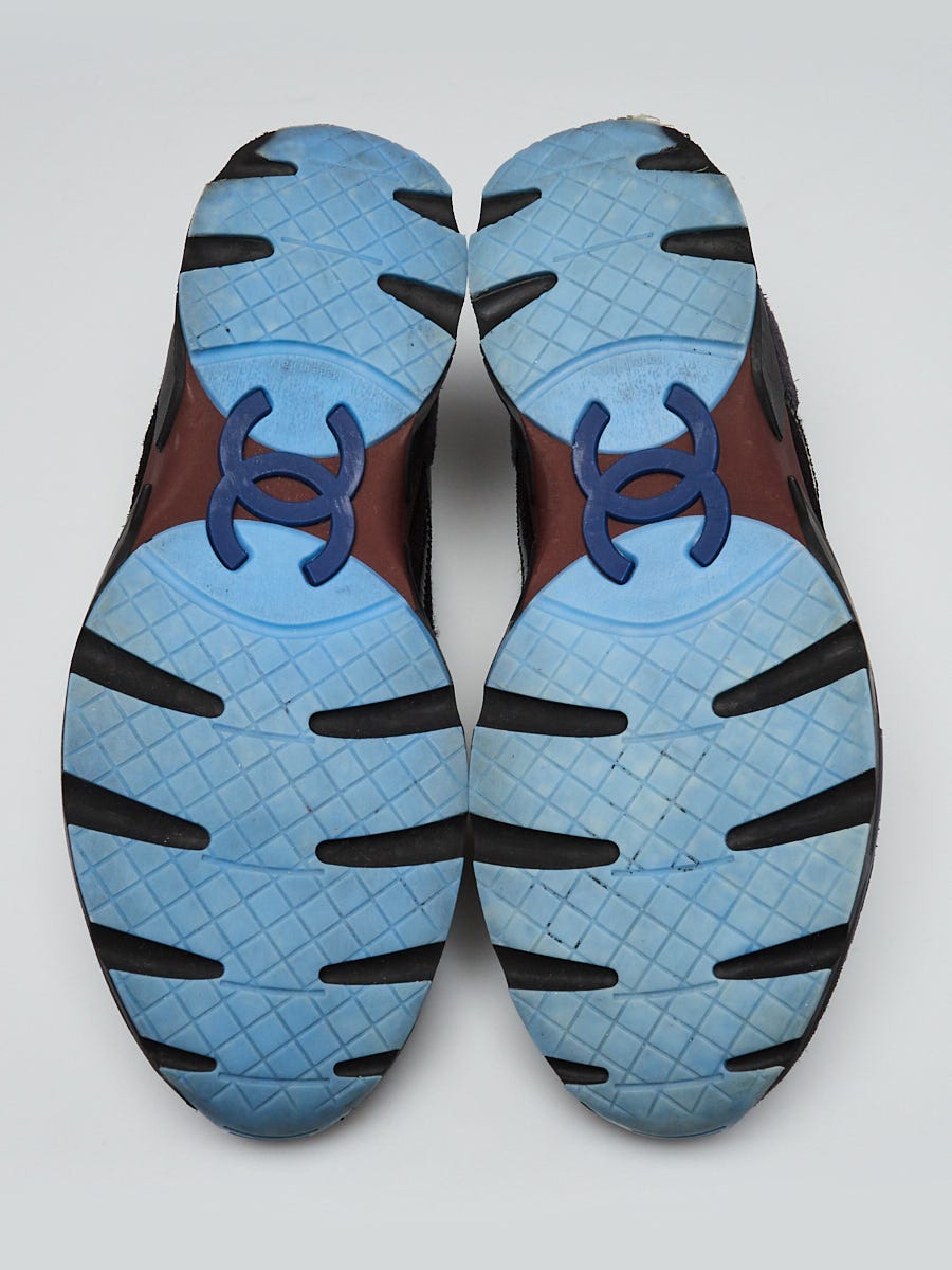 Chanel Black Patent Leather and Tweed Sneakers Size 6/36.5