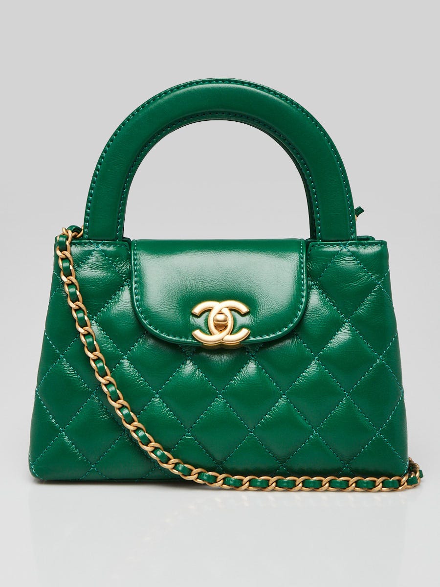 Chanel Green Quilted Aged Calfskin Leather Nano Kelly