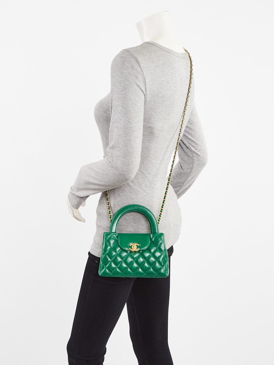 Chanel Green Quilted Aged Calfskin Leather Nano Kelly Shopper Bag