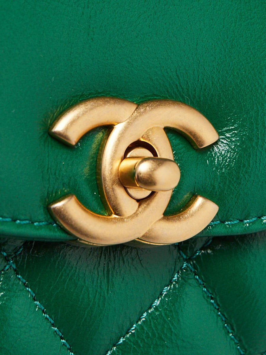 Chanel Green Quilted Aged Calfskin Leather Nano Kelly Shopper Bag