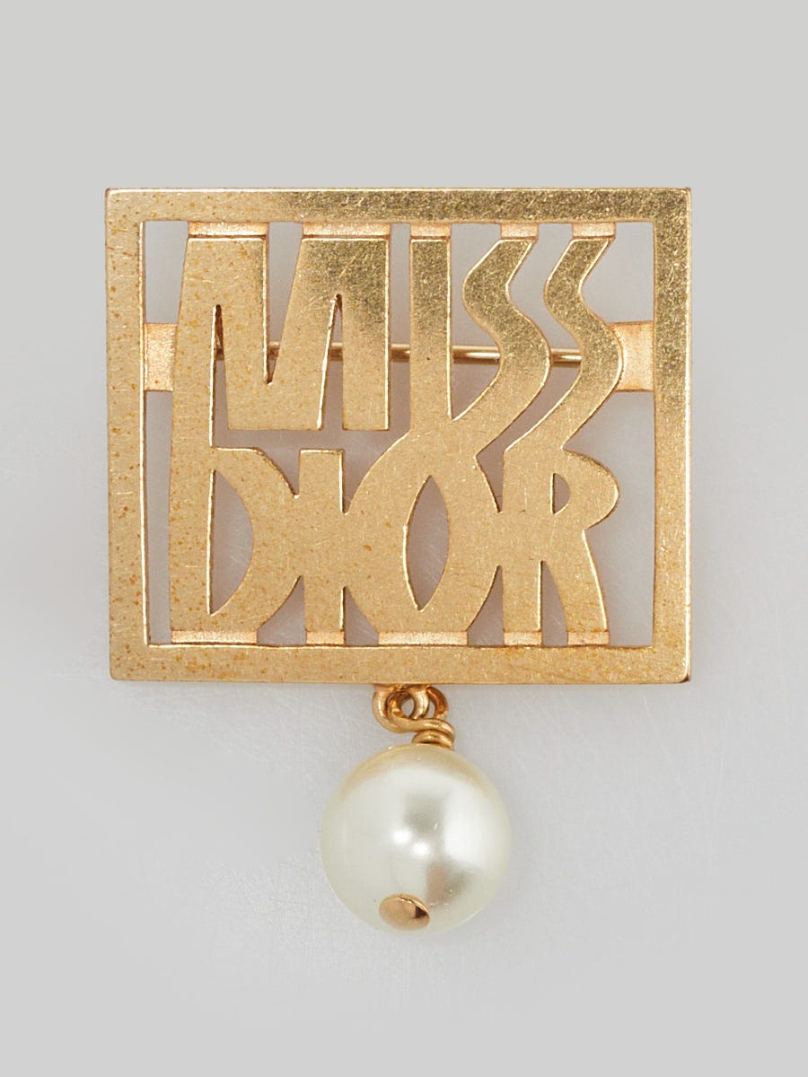 Christian Dior ヴィンテージ ピンブローチ 箱付 タグ付 Christian Dior Gold Metal Pearl Miss Dior Brooch | Yoogi's Closet