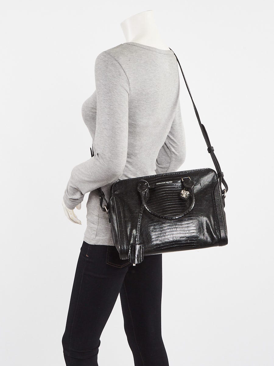 Alexander McQueen Black Croc Embossed Leather Small Padlock Alexander McQueen Black Croc Embossed Leather Small Padlock