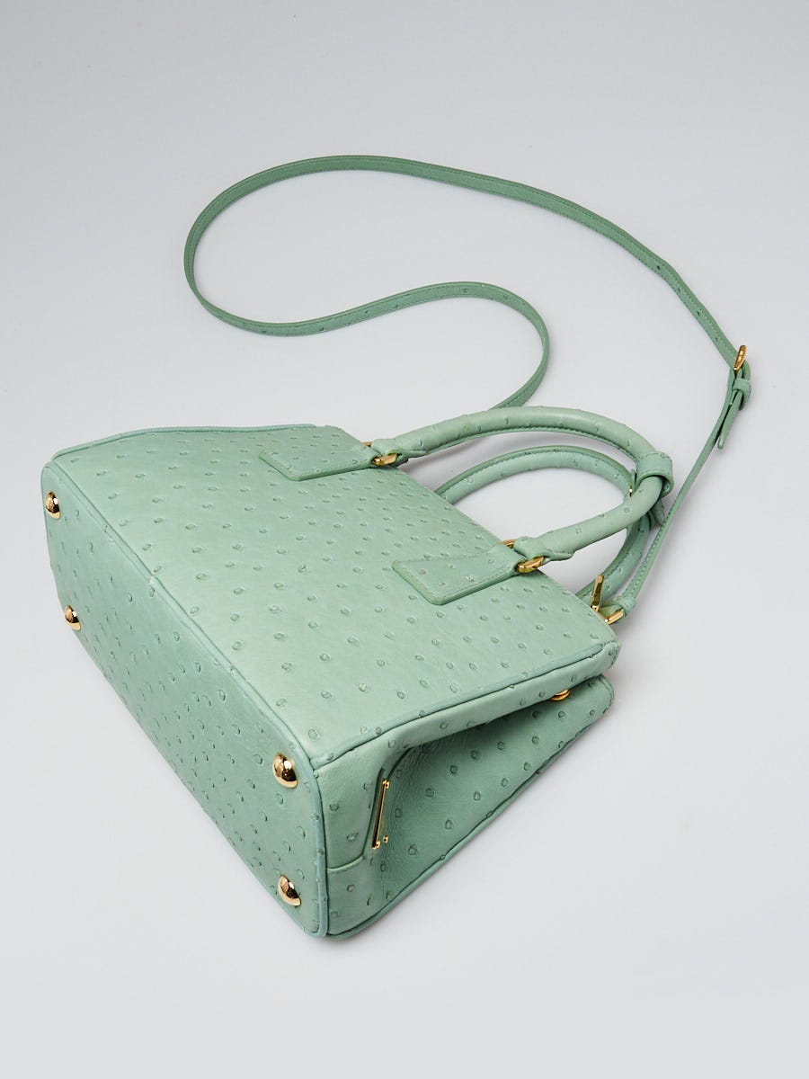 最終値下げ Prada Aquamarine Ostrich Leather Small Double Zip Galleria バッグ