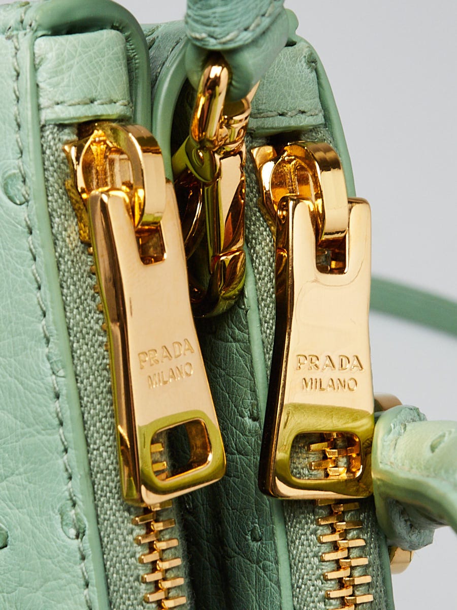 Prada Aquamarine Ostrich Leather Small Double Zip Galleria Bag