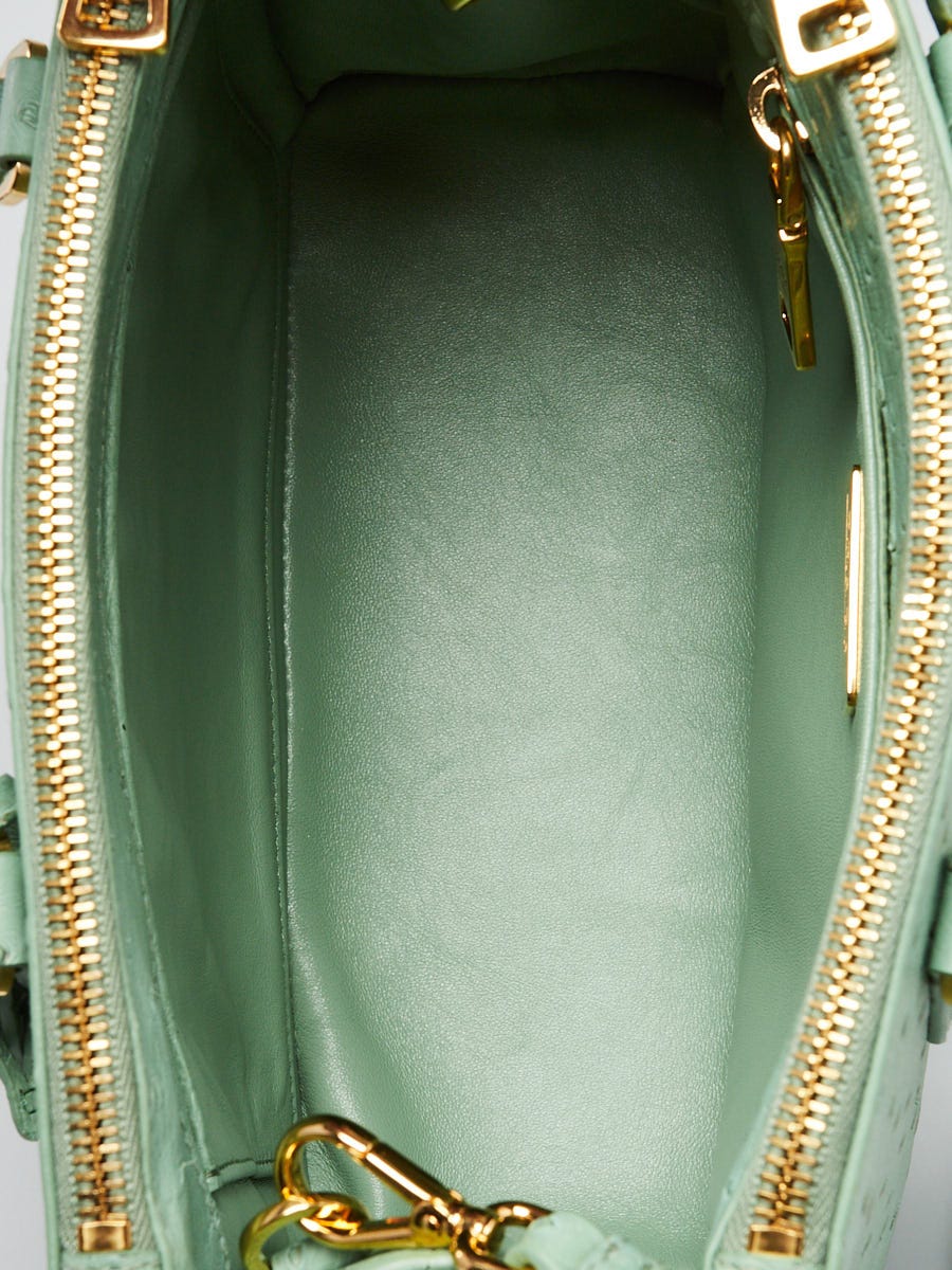 Prada Aquamarine Ostrich Leather Small Double Zip Galleria
