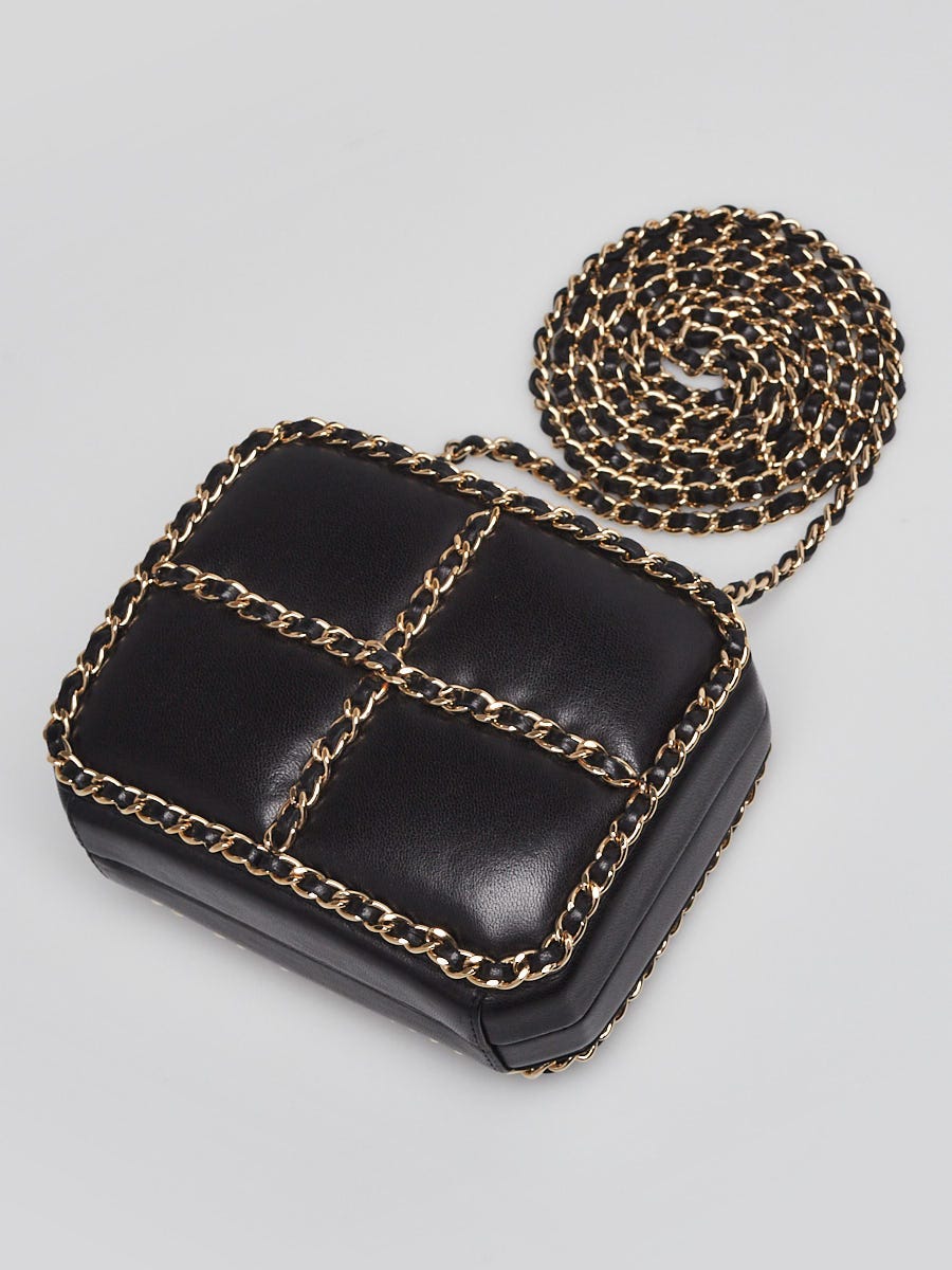 Chanel Black Lambskin Leather Chain Minaudiere Box Clutch Bag