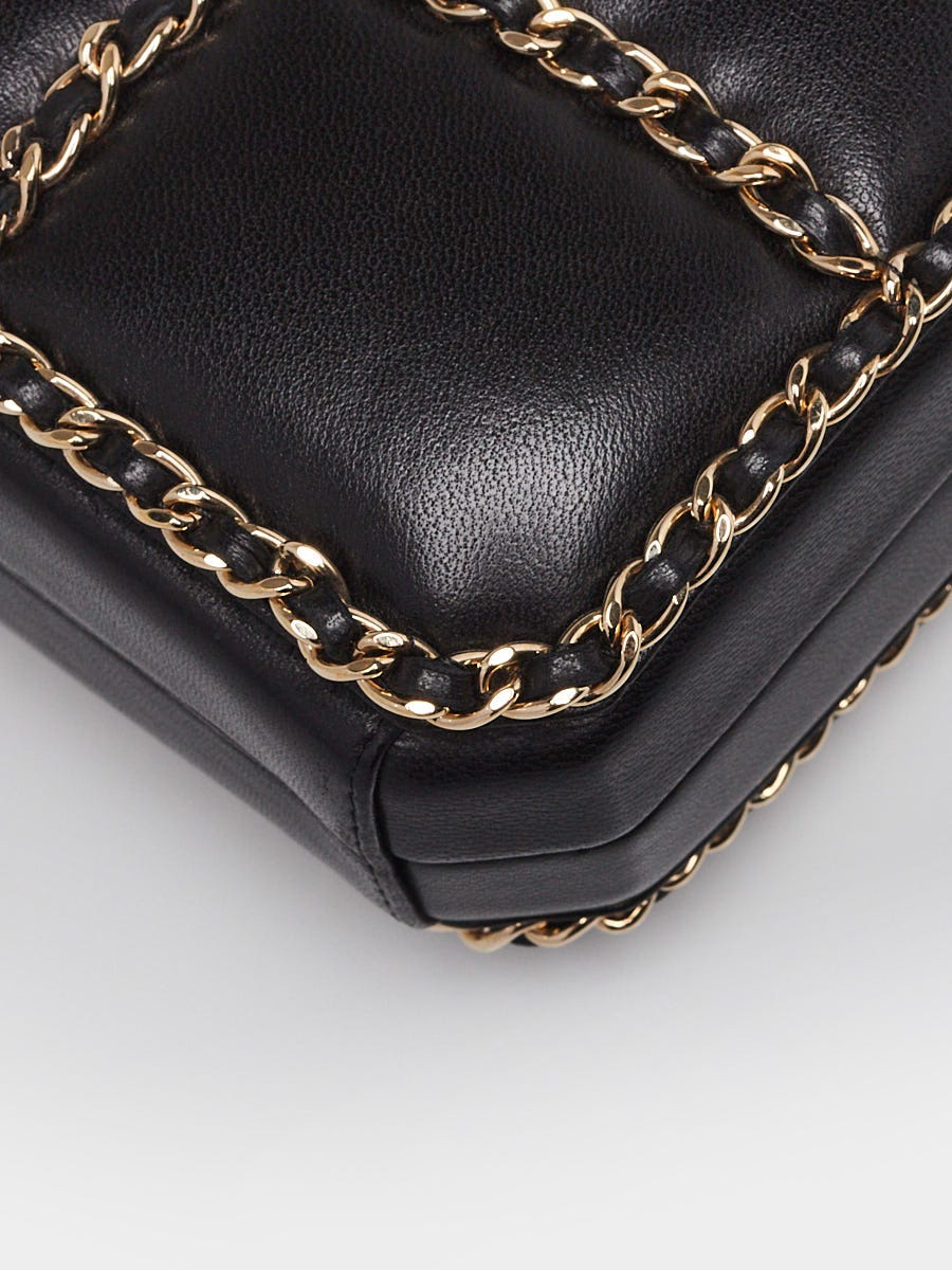 Chanel Black Lambskin Leather Chain Minaudiere Box Clutch Bag