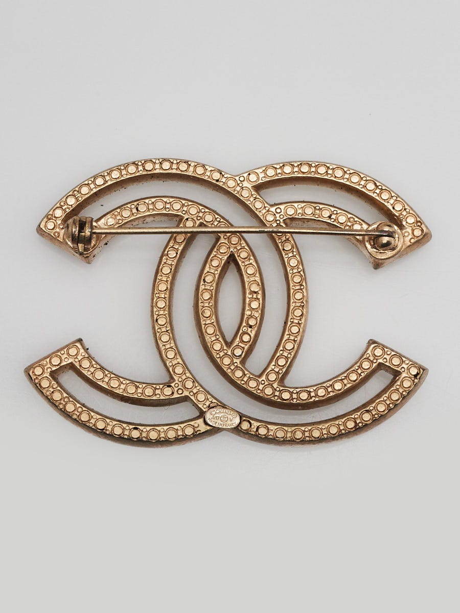 Chanel Goldtone Brushed Metal and Crystal CC Brooch Chanel Goldtone Brushed Metal and Crystal CC Brooch