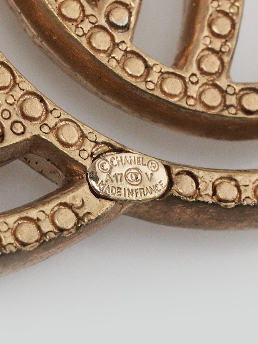Chanel Goldtone Brushed Metal and Crystal CC Brooch
