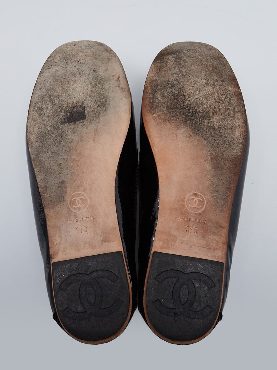 Chanel Black Patent Leather CC Moccasin  Loafers Size 6.5/37