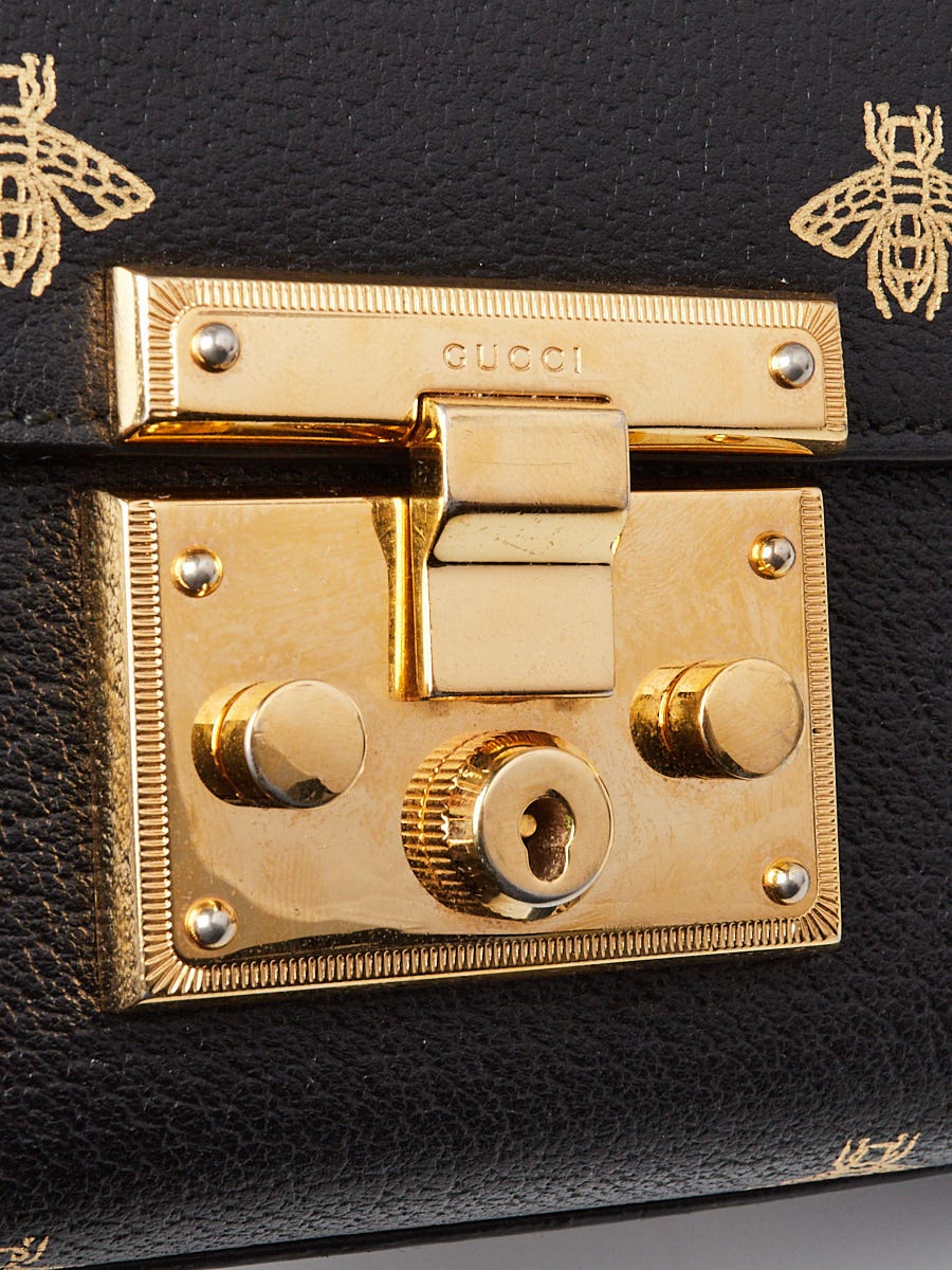 Gucci White Leather Metallic Bee/Star Print Small Padlock Gucci White Leather Metallic Bee/Star Print Small Padlock