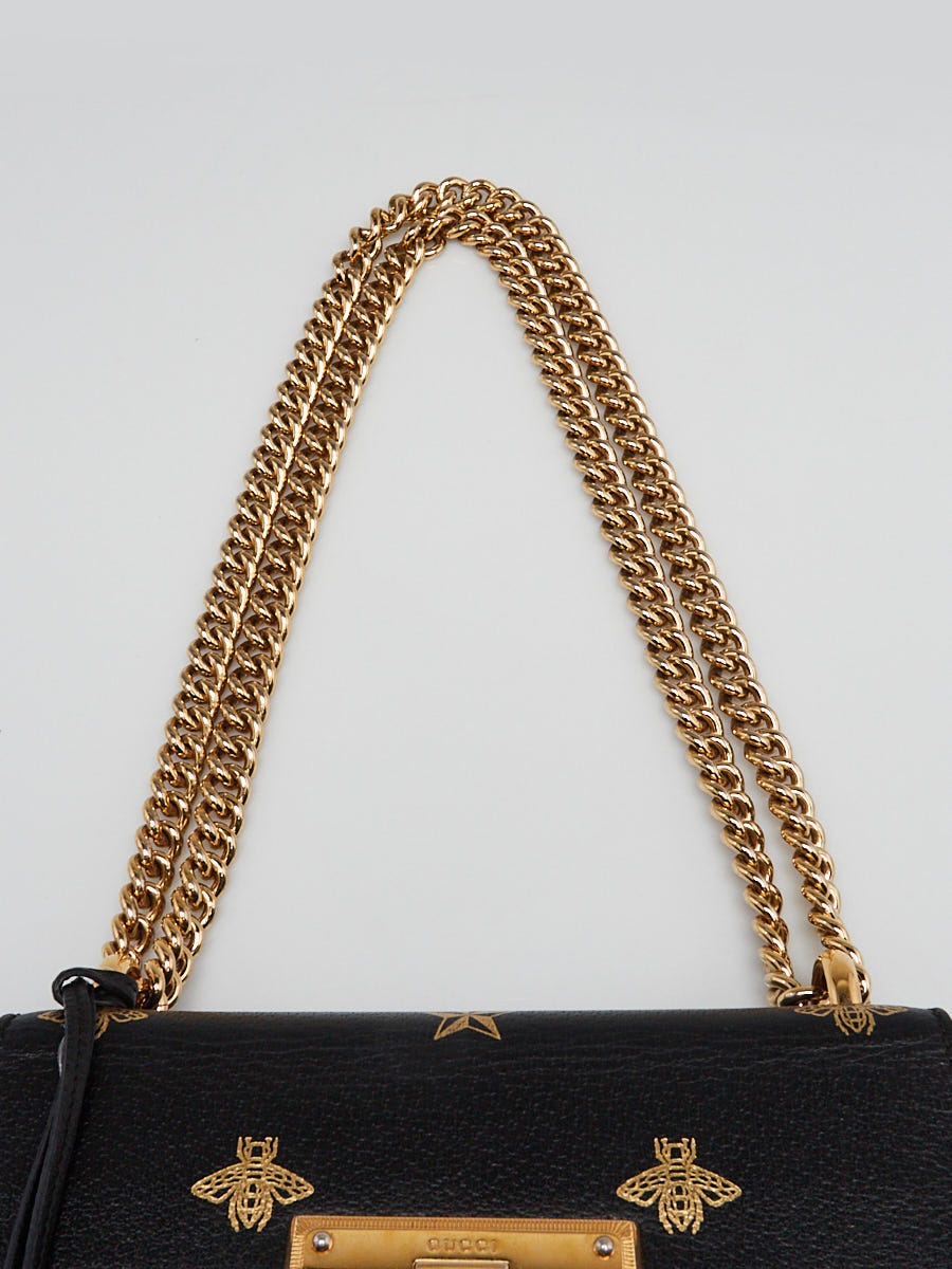 Gucci White Leather Metallic Bee/Star Print Small Padlock