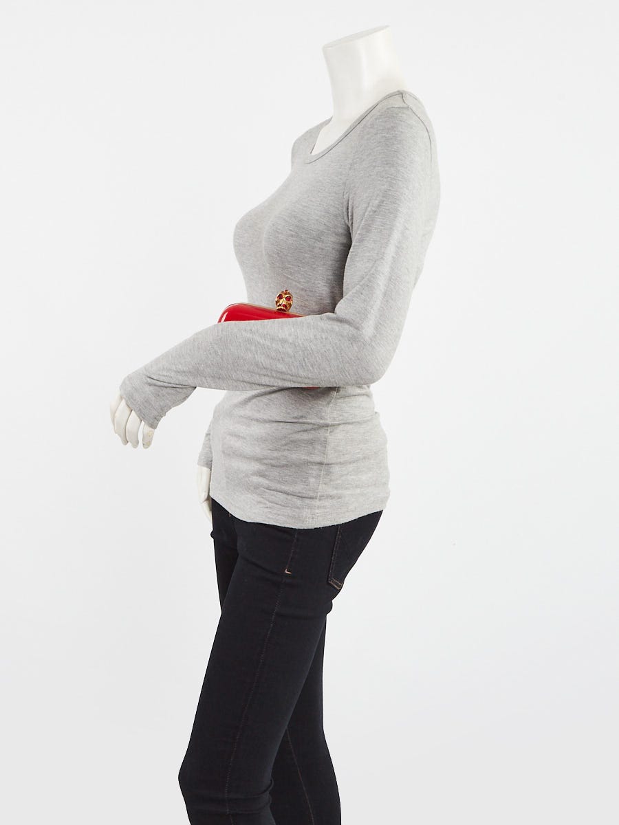 Alexander McQueen Red Patent Leather Crystal Skull Box Clutch Bag