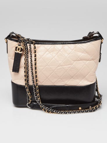 Chanel Beige/Black Quilted Leather Medium Gabrielle Hobo Bag