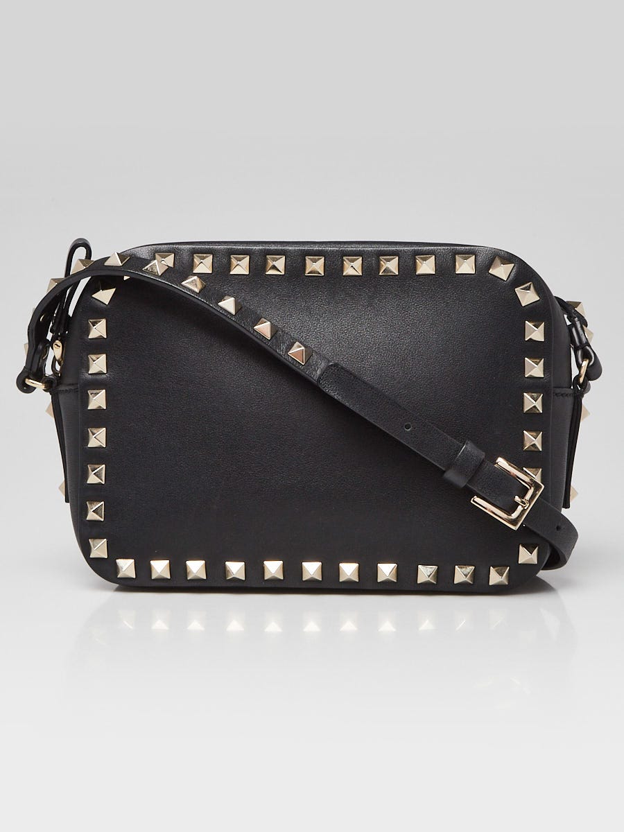 Valentino Black Smooth Leather Rockstud Camera Bag