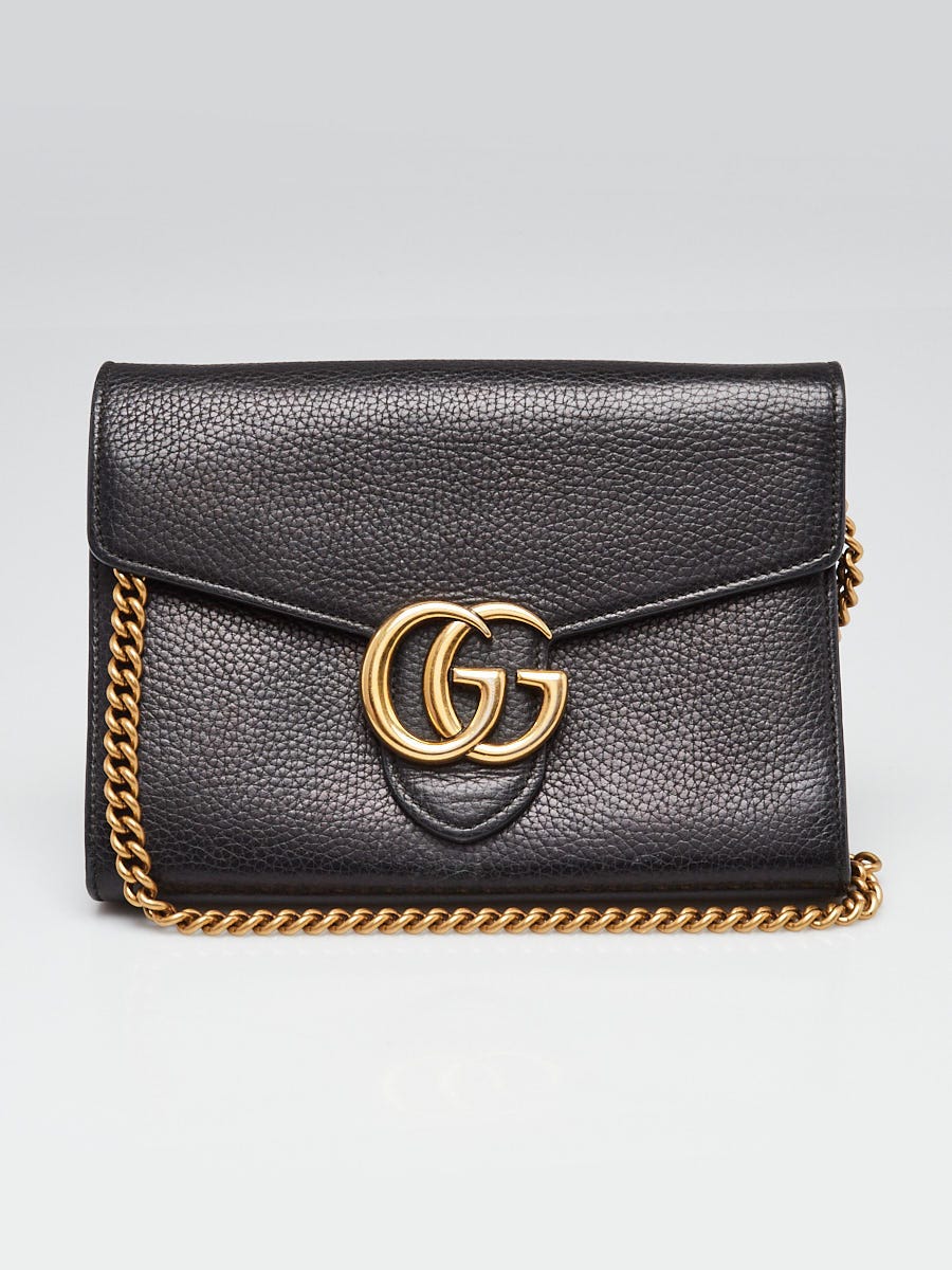 Gucci Black Pebbled Leather Marmont Mini Chain Bag | Yoogi's Closet