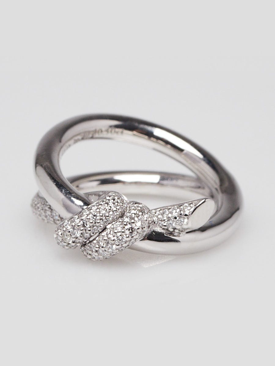 Tiffany & Co. 18k White Gold and Diamond Tiffany Knot Double Row Ring Size 3.25
