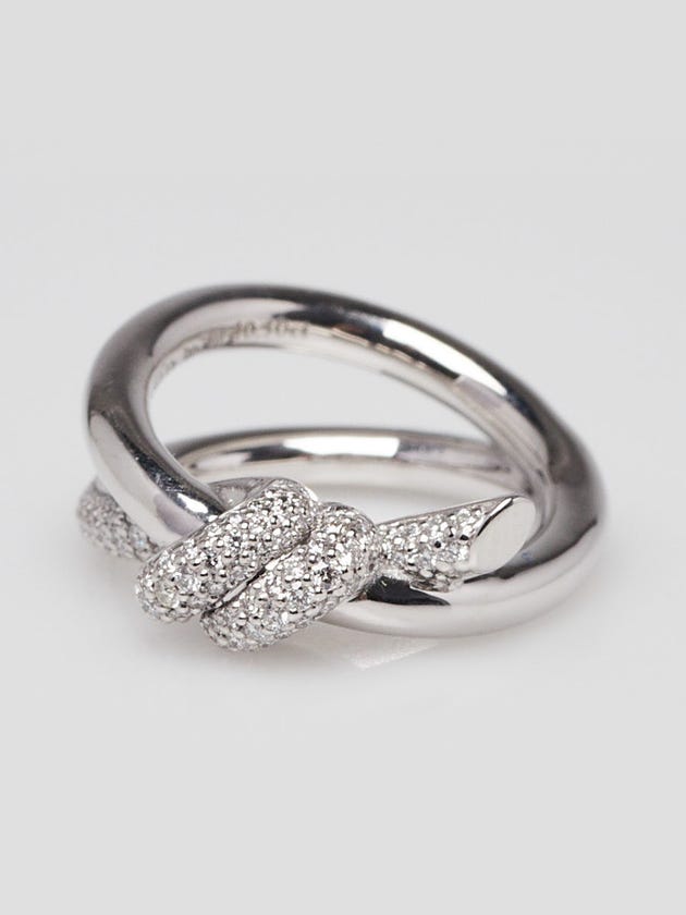 Tiffany
Co. 18k White Gold and Diamond Tiffany Knot Double Row Ring Size 3.25