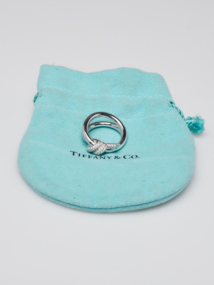 Tiffany 
Co. 18k White Gold and Diamond Tiffany Knot Double Row Ring Size 3.25