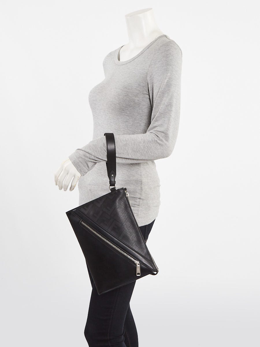 Fendi Black Calfskin Leather FF Shadow Diagonal Zip Clutch Bag - 7VA491