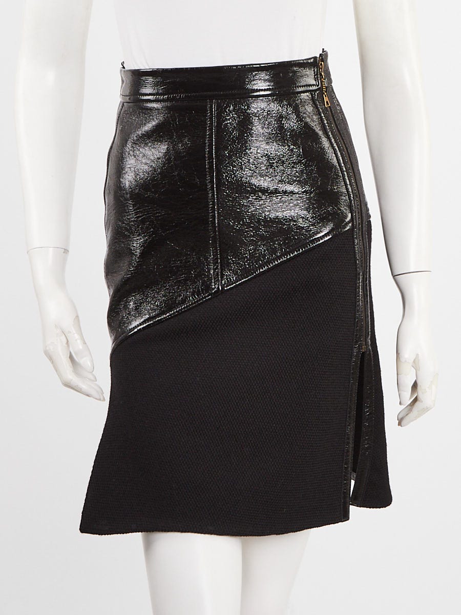 Louis Vuitton Black Patent Leather/Fabric Pencil Skirt Size 2/34