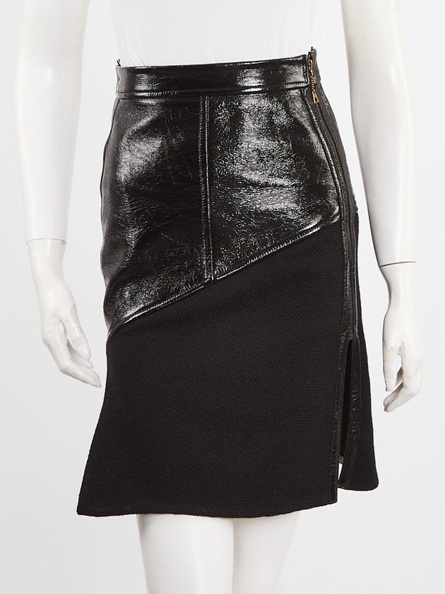 Louis Vuitton Black Patent Leather/Fabric Pencil Skirt Size 2/34