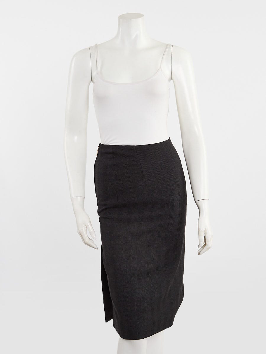 Louis Vuitton Dark Grey Wool Pencil Skirt Size 2/34 