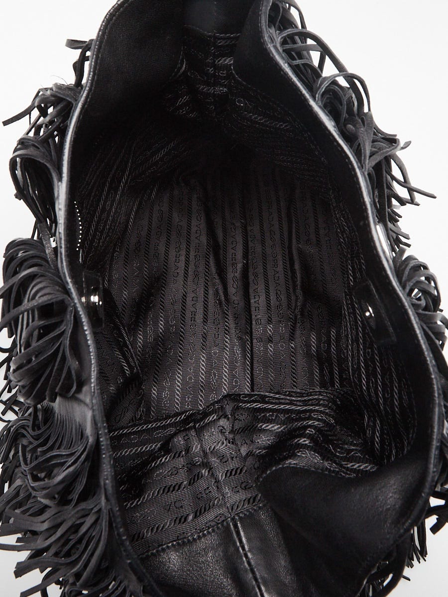 Prada Black Nappa Leather Fringe Large Tote Bag | Yoogi's Closet