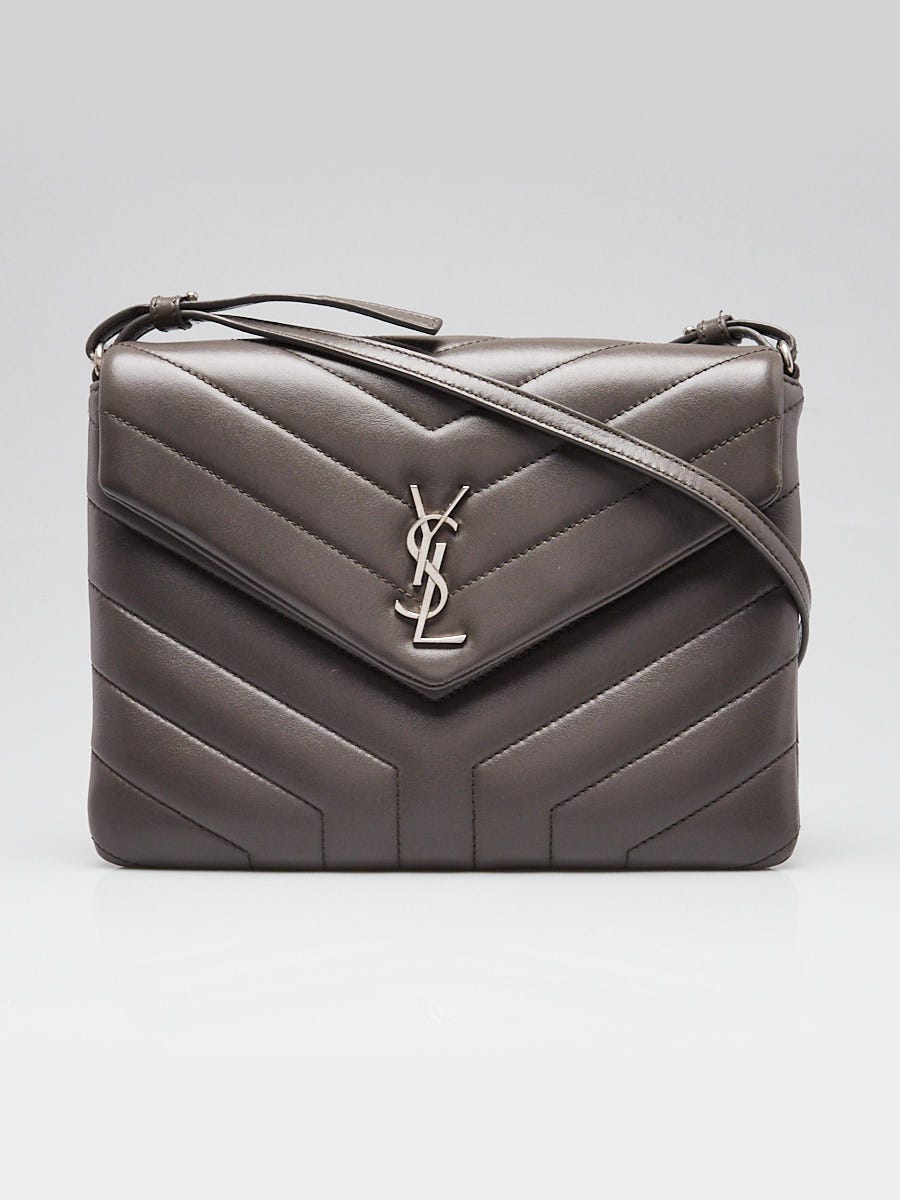 Yves Saint Laurent Grey Chevron Quilted Leather LouLou Flap Bag