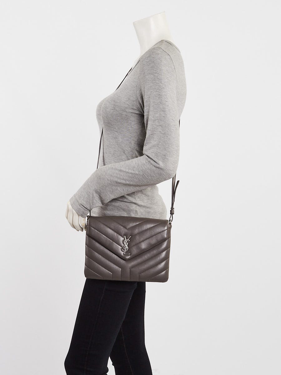 Yves Saint Laurent Grey Chevron Quilted Leather LouLou Flap Bag