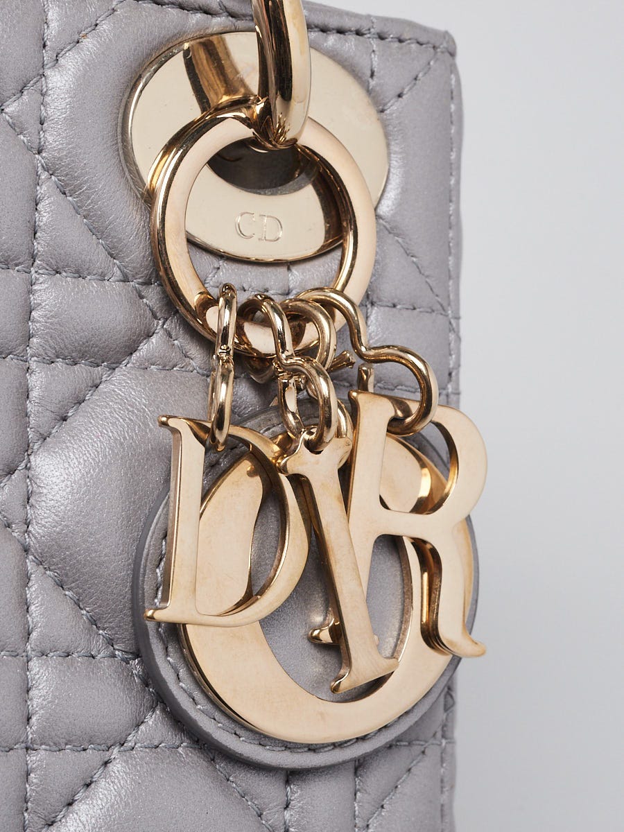 Christian Dior Grey Cannage Quilted Lambskin Leather Mini Lady
