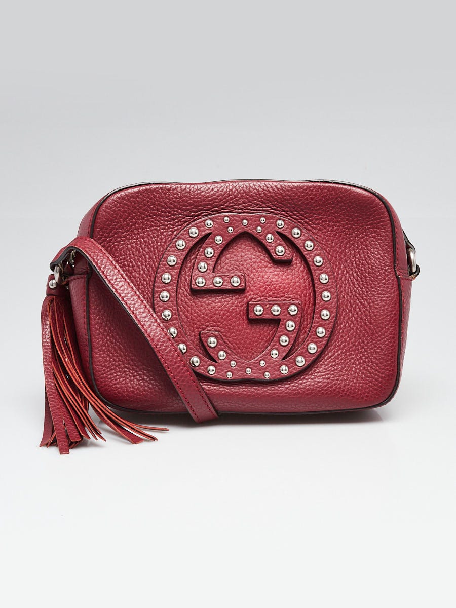 Gucci Burgundy Pebbled Leather Soho Disco Studded Shoulder Bag