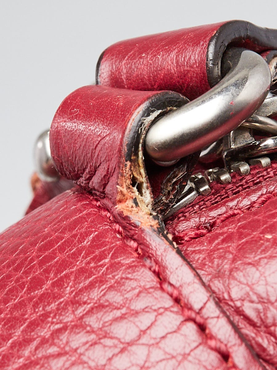 Gucci Burgundy Pebbled Leather Soho Disco Studded Shoulder Bag