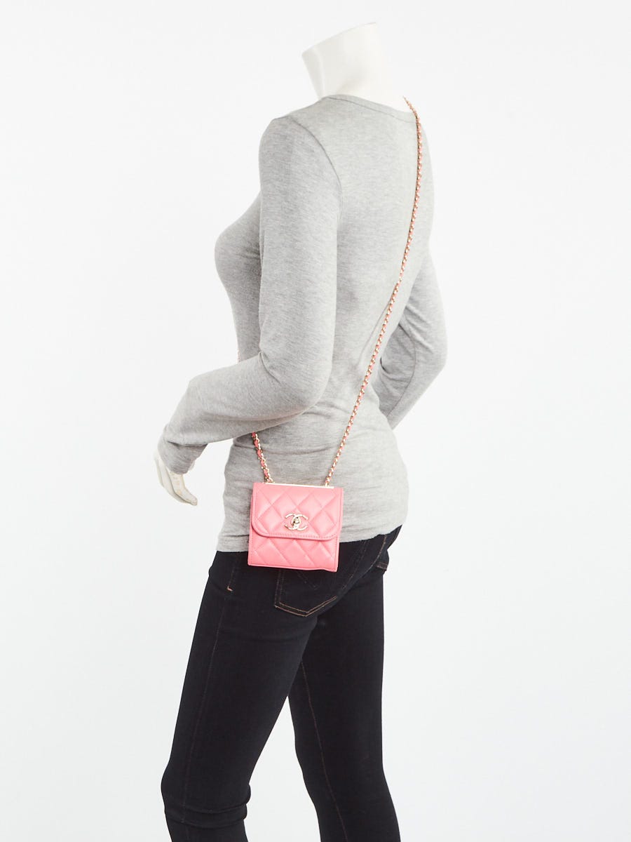 Chanel Coral Quilted Lambskin Leather Mini Trendy CC Clutch with Chain Bag