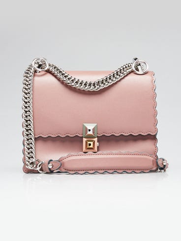Fendi English Rose Scalloped Leather Small I Kan Chain Shoulder Bag 8M0381