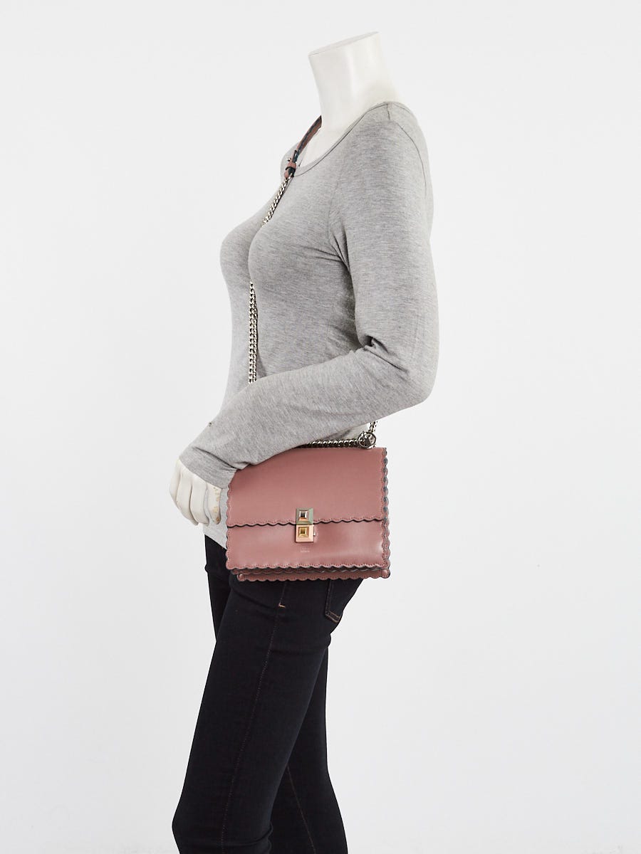 Fendi English Rose Scalloped Leather Small I Kan Chain Shoulder Bag 8M0381