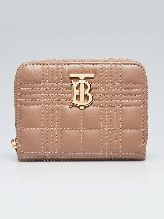 Burberry Beige Quilted Leather TB Compact Zippy Wallet