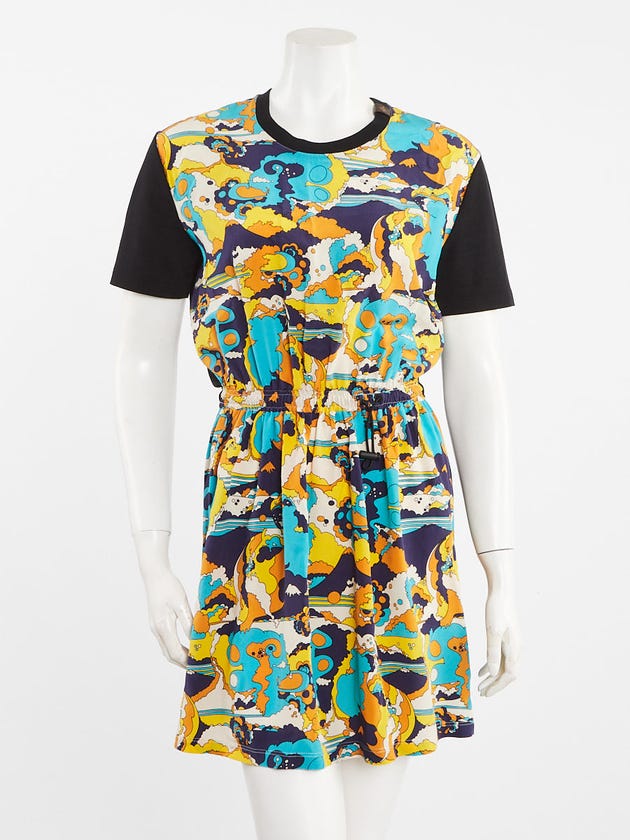 Louis Vuitton Black/Multicolor Cotton Short Sleeve Printed Dress Size XS