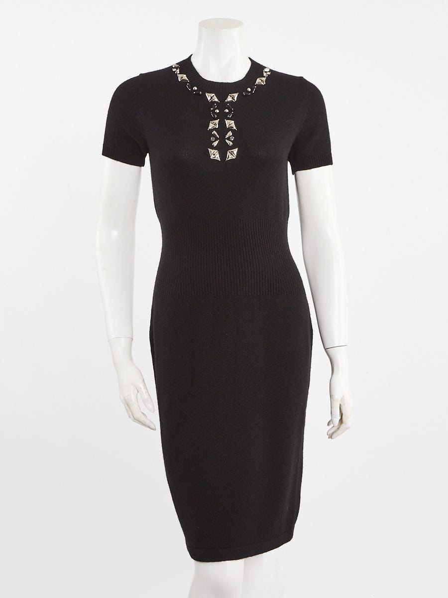 Louis Vuitton Black Wool Knit Embellished Sweater Dress Size XS