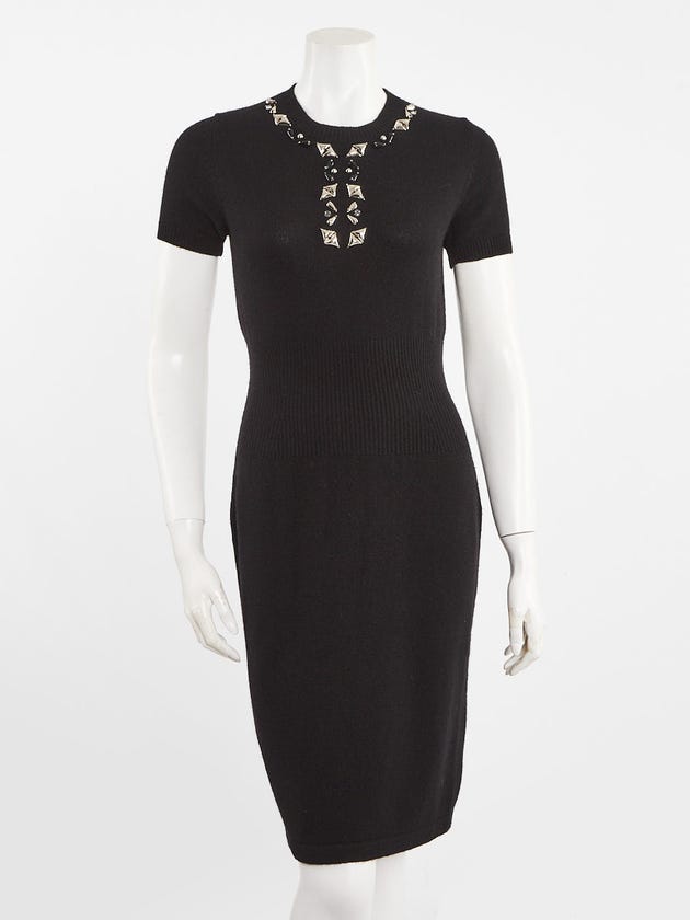 Louis Vuitton Black Wool Knit Embellished Sweater Dress Size XS